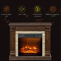 HOMCOM Cheminée électrique, cheminée décorative 1800W effet flamme, luminosité et température réglables, 80x21,6x67,8cm, marron(m-7)