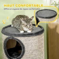 PawHut Tonneau à gratter pour chat, tour à griffer en sisal à 3 niveaux recouvert de peluche, Ø 38 x 70 cm, gris clair(m-5)