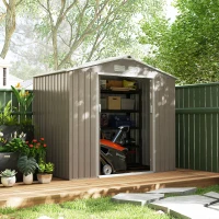 Outsunny Abri de jardin 2,77m² 213 x 130 x 185 cm kit de fondation incluse porte coulissante acier galvanisé marron clair(m-10)