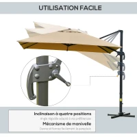 Outsunny Parasol déporté carré inclinable pivotant 360° manivelle piètement acier dim. 3L x 3l x 2,6H m beige(m-5)