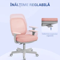 Vinsetto Scaun Birou Ergonomic, Respirabil, cu Inclinare, 5 Roti, Inaltime Reglabil, 55x48x82.5-94.5 cm, Roz(m-5)