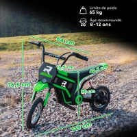 HOMCOM Moto cross électrique enfant moto électrique enfants moteur 350 W batterie 12V 8-16 km/h pneus gonflables 12'' vert(m-3)