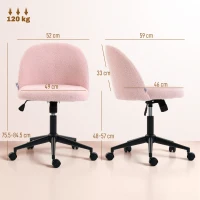 HOMCOM Teddy Fleece Office Chair with Wheels - Light Pink(m-3)