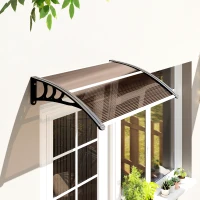 Outsunny Front Door Canopy Outdoor Awning Aluminium Rigid Plastic Polycarbonate Rain Shelter UV Water Rain Resistant 120 x 75cm Brown(m-2)