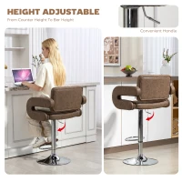HOMCOM PU Leather Upholstered Swivel Bar Stool, Height Adjustable with Back, Armrest, Footrest, Coffee(m-4)