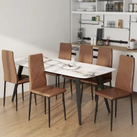 HOMCOM Set de 6 Scaune de Dining Moderne cu Spătar Înalt, din Piele Ecologică și Oțel, 41x50x97 cm, Maro(m-8)