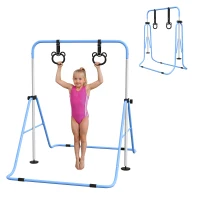 HOMCOM Barre de gymnastique pour enfants, barre horizontale pliable à hauteur réglable avec anneaux de gymnastique, bleu(m-11)