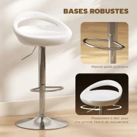 HOMCOM Lot de 2 tabourets de bar chaises de bar hauteur réglable dossier et repose-pieds pivotant à 360° 46x41x76-96cm blanc(m-5)