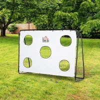 HOMCOM But de football 2 en 1 avec cible de tir, cage de foot exterieur avec 5 cible pour entraînement, 240 x 88 x 174 cm blanc(m-2)