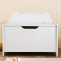 AIYAPLAY Baule Portagiochi in Legno a Forma di Orso e Capacità 20 kg 60x38x48 cm, Bianco(m-9)