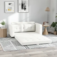 HOMCOM Canapé convertible 2 places canapé-lit avec dossier capitonné, coussins et matelas pliable au sol, blanc(m-10)