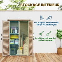 Outsunny Armoire de jardin remise pour outils en bois 2 étagères toit bitumé portes persiennes verrouillable 75 x 50 x 118(m-4)