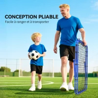 HOMCOM Filet de rebond double face 91 x 91 cm filet de rebond football pliable réglable dans 5 angles structure en acier bleu(m-5)