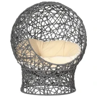 PawHut Panier chat lit surélevé chat cosy niche grotte 50 x 50 x 60 cm coussin moelleux crème inclus, corde en polyester violet(m-10)