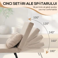 HOMCOM Canapea Extensibilă cu Spătar Reglabil pe 5 Nivele, Canapea Pat Individuală Pliabilă cu Perne, 63x73x81 cm, Negru(m-5)