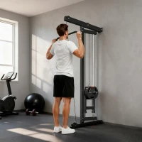 SPORTNOW Roeimachine voor training, wandgemonteerd fitnessapparaat, kabelmachine voor thuisgym, staal, zwart(m-2)