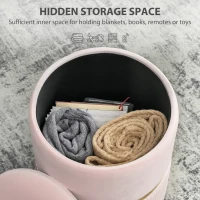 HOMCOM Velvet-Feel Storage Ottoman - Pink(m-4)
