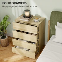 HOMCOM Comodă cu 4 Sertare, Dulap Înalt pentru Dormitor, Comodă cu Sertare cu Ghidaje Metalice și Mânere Scanalate, Alb(m-5)