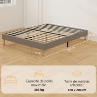 HOMCOM Cadre de lit 160 x 200 cm avec sommier à lattes en bois, lit double rembourré en velours côtelé, gris(m-3)