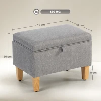 HOMCOM 16L Linen Storage Ottoman Padded Footstool with Rubberwood Legs for Storage Box, Bed End, Shoe Bench, Seating, Light Grey(m-3)