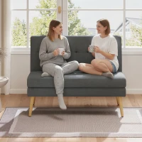 HOMCOM 2-Sitzer-Sofa, getuftete Rückenlehne, Holzbeine, dicke Polsterung, Leinenoptik, für kleine Räume, Grau(m-8)