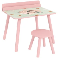 AIYAPLAY Ensemble table et chaise enfant table pour enfant avec chaise avec porte-livres motifs d'ours pour enfants 3-8 ans rose(m-12)