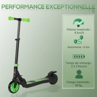 HOMCOM Trottinette électrique enfants 6 ans + pliable scooter électrique vitesse 8 km/h 71x36,5x75-80cm, aluminium, acier, vert(m-4)