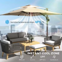 Outsunny 3 x 3(m) Aluminium Sun Square Canopy Top w/ Adjustable Pole Angle Khaki(m-6)