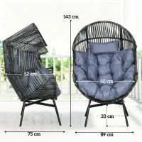 Outsunny String Rattan Egg Chair, with Padded Seat Cushion - Grey/Black(m-3)