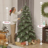 HOMCOM Árvore de Natal Artificial 180 cm Ramos Realistas com Efeito Neve Árvore de Natal com Suporte em Aço Base Dobrável Verde(m-3)