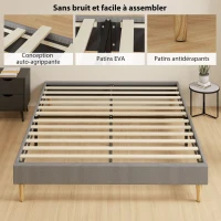 HOMCOM Cadre de lit 160 x 200 cm avec sommier à lattes en bois, lit double rembourré en velours côtelé, gris(m-7)