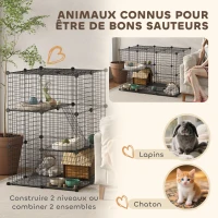 PawHut Enclos pour petits animaux, cage à lapin modulable 3 niveaux, 39 panneaux avec  rampes, en métal, 70 x 70 x 105 cm, noir(m-7)
