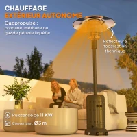 Outsunny chauffage exterieur terrasse, parasol chauffant gaz portable 11 KW niveaux de chauffe réglable 82x82x223cm noir(m-4)