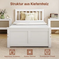 HOMCOM Einzelbettgestell, Bettrahmen aus Holz, Schubladen auf Rädern, kein Lattenrost notwendig, 90 x 200 cm, Weiß(m-4)
