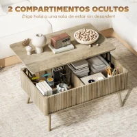 HOMCOM Mesa de Centro Elevable con Compartimentos Ocultos de Almacenaje y Patas de Pino para Salón Comedor 91x56x43 cm Roble(m-5)