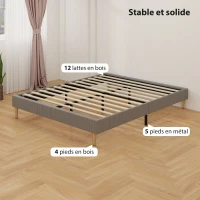 HOMCOM Cadre de lit 160 x 200 cm avec sommier à lattes en bois, lit double rembourré en velours côtelé, gris(m-6)