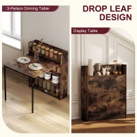 HOMCOM Uitklapbare eettafel met rek, industrieel design, ruimtebesparend, voor kleine ruimtes, 80x90x93 cm, Rustiek-bruin(m-4)