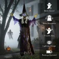 Outsunny 183 cm Life Size Halloween Animated Hanging Witch with Glowing LED Eyes, Spooky Witch Scary Halloween Decorations, Battery Operated, Indoor Party Props(m-7)