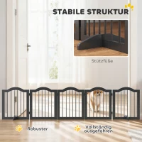 PawHut Absperrgitter Hund Freistehendes Schutzgitter mit Füßen, Klappbar Hundegitter, 5 Paneelen, 261,5 x 29,5 x 61 cm, Schwarz(m-6)