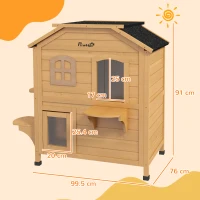 PawHut 2-story Cat House Outdoor, Weatherproof Wooden Cat Enclosure for Feral Cats with Escape Door, Openable Roof, Jumping Platforms, Natural Wood Finish(m-3)