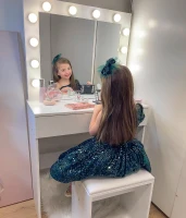 HOMCOM Postazione Trucco, Toeletta Trucco con Specchio, 12 Luci LED, Sgabello Imbottito e Ampio Cassetto in Legno, 80x40x140 cm, Bianco(m-8)