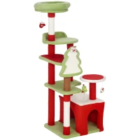 PawHut Cat Tree, 120cm Christmas Cat Tower with 3 Scratching Posts, Scratching Board, 2 Perches, Platforms, Toys, Green(m-1)