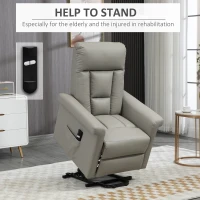 HOMCOM Power Lift Chair Armchair for the Elderly, PU Leather Recliner Chair with Extended Footrest, Remote Control and Side Pocket, Grey(m-6)