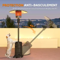 Outsunny chauffage exterieur terrasse, parasol chauffant gaz portable 11 KW niveaux de chauffe réglable 82x82x223cm noir(m-5)