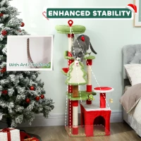 PawHut Cat Tree, 120cm Christmas Cat Tower with 3 Scratching Posts, Scratching Board, 2 Perches, Platforms, Toys, Green(m-7)