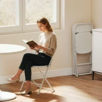 HOMCOM Set de 4 Sillas Plegables con Orificios de Drenaje en Plástico y Metal, 45x49x79.5 cm, Blanco(m-5)