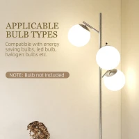 HOMCOM 3-Light Tree Floor Lamps for Living Room, Modern Standing Lamp for Bedroom with Globe Lampshade, 3000K/4000K/6000K Colour Temperatures, Steel Base, Silver Tone(m-6)