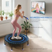 SPORTNOW Trampolino Fitness Ø145 cm con Manubrio Regolabile su 5 Posizioni, 36 Molle Bungee e Capacità 200 kg, Blu(m-6)