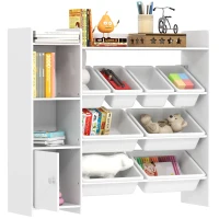 AIYAPLAY Toy Storage Unit with 8 Removable Bins, Storage Shelves, Cabinet, White(m-10)