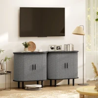 HOMCOM Tambour Sideboard with Fluted Sliding Doors, Modern Kitchen Cupboard with Storage Shelves and Wooden Legs, Grey(m-8)